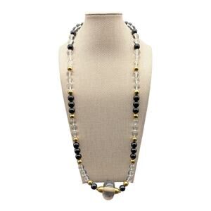 Vintage Kenneth Jay Lane Clear Lucite & Black Bead Necklace